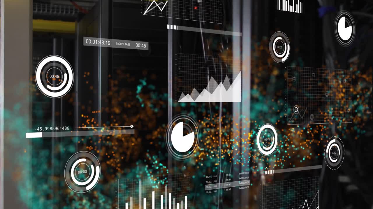 animación de procesamiento de datos y ondas digitales contra un fondo negro