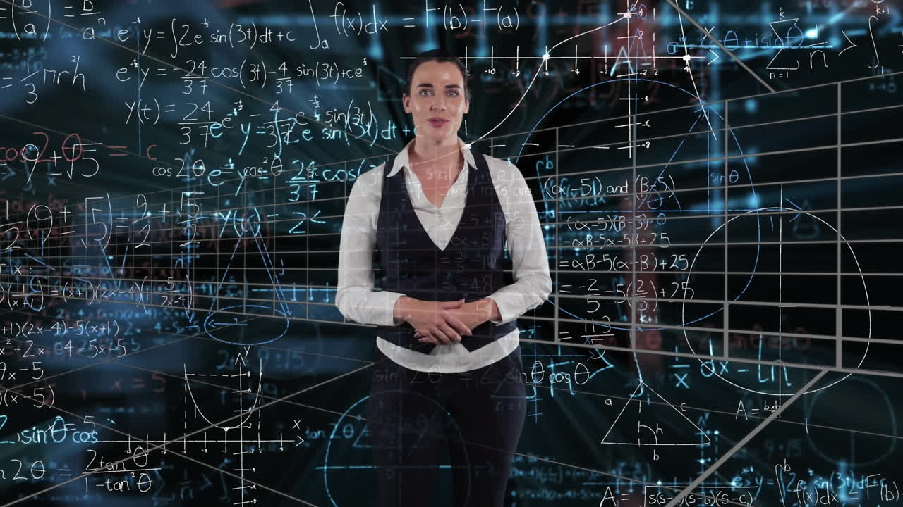 Animasjon av forretningskvinne over matematisk databehandling