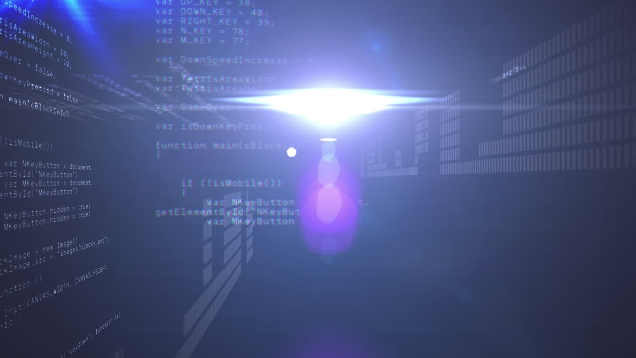 Animation of digital data processing over blue background