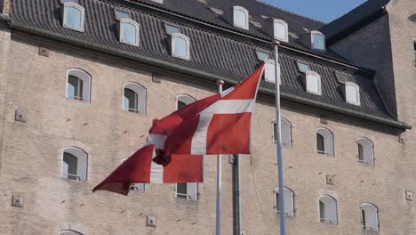 flag of denmark flutter in wind at amalienborg square, copenhagen