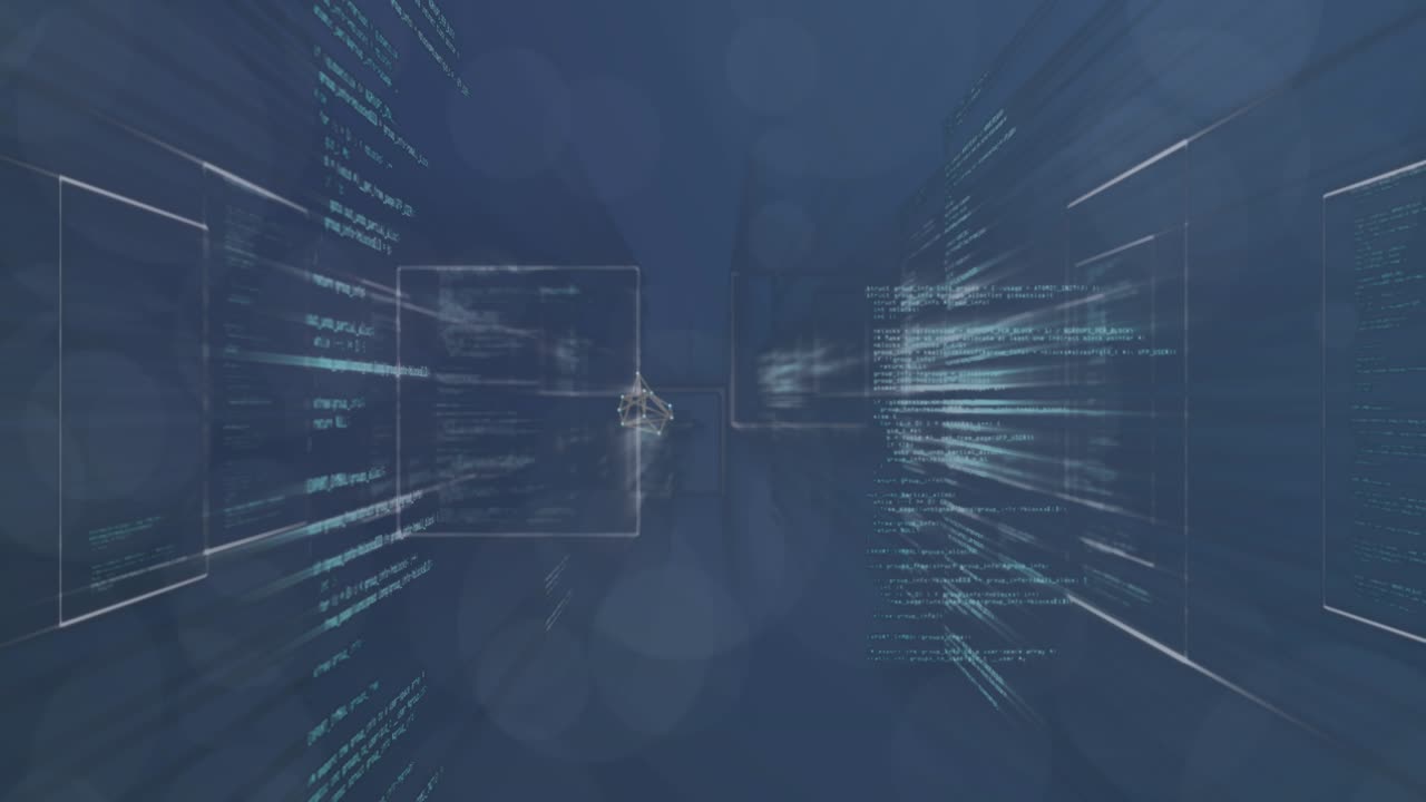 A network of digital icons against a background of spots of light on a blue background