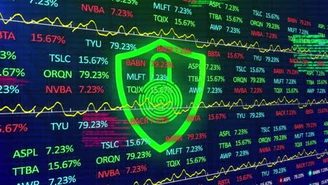 animation of digital padlock and financial data processing