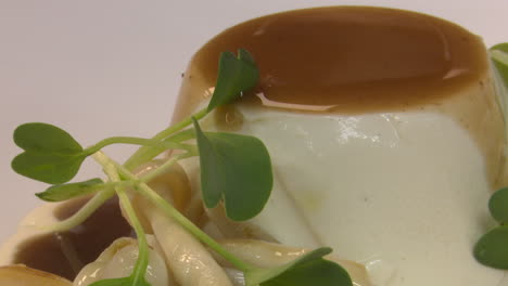 gourmet panna cotta with mushrooms and glaze