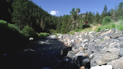 a fly fisherman casts along the banks of a high mountain river