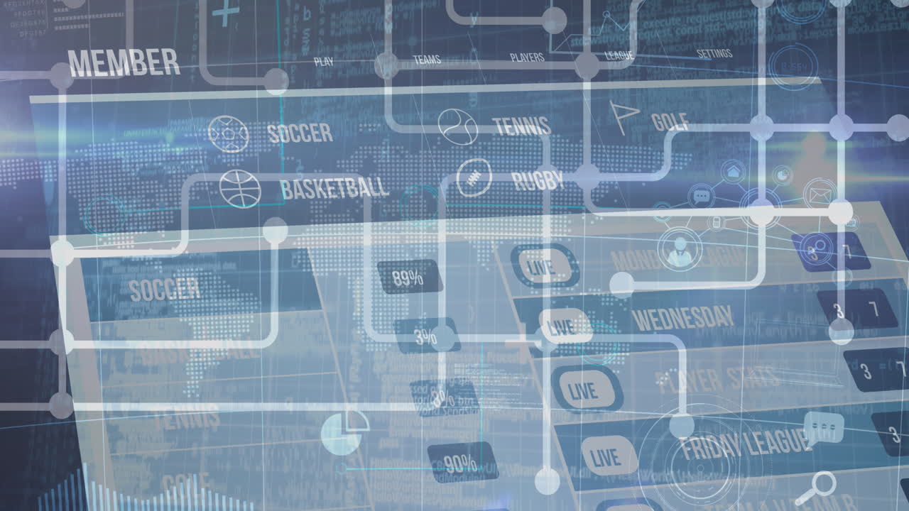 카드 및 세계 지도를 통해 연결 네트워크의 애니메이션