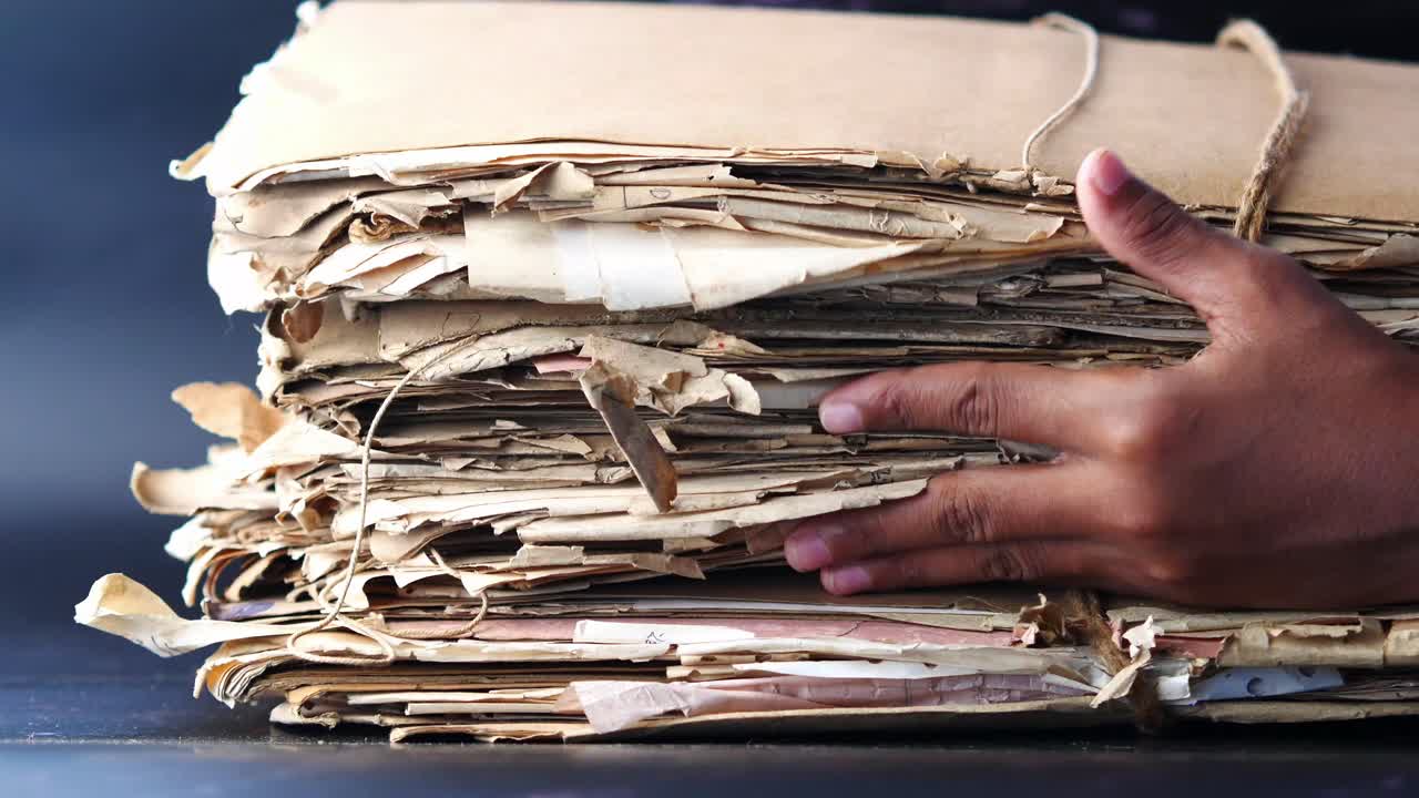 Old Documents Stacked and Handled