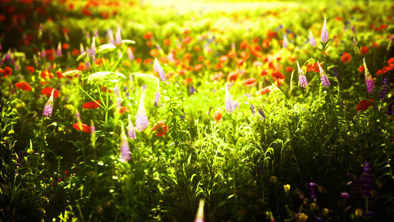 Vibrant wildflower meadow in sunny afternoon captures natures beauty