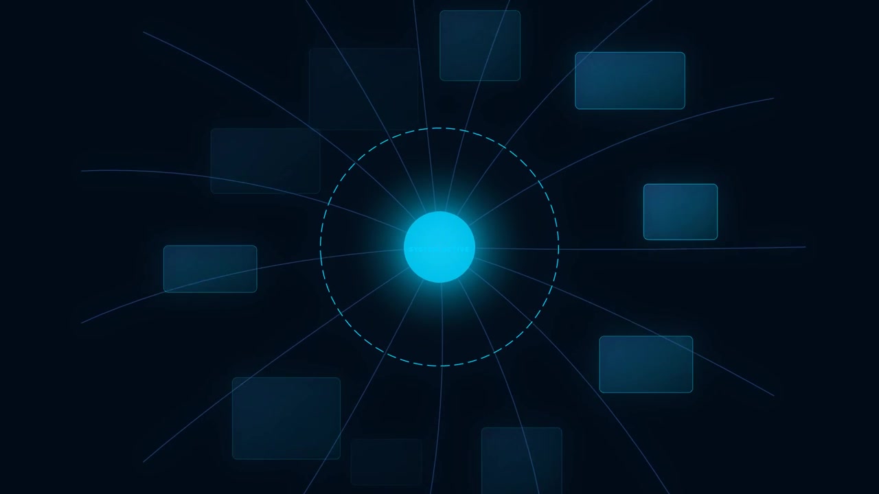 Digital Network Connection Diagram with Glowing Central Node
