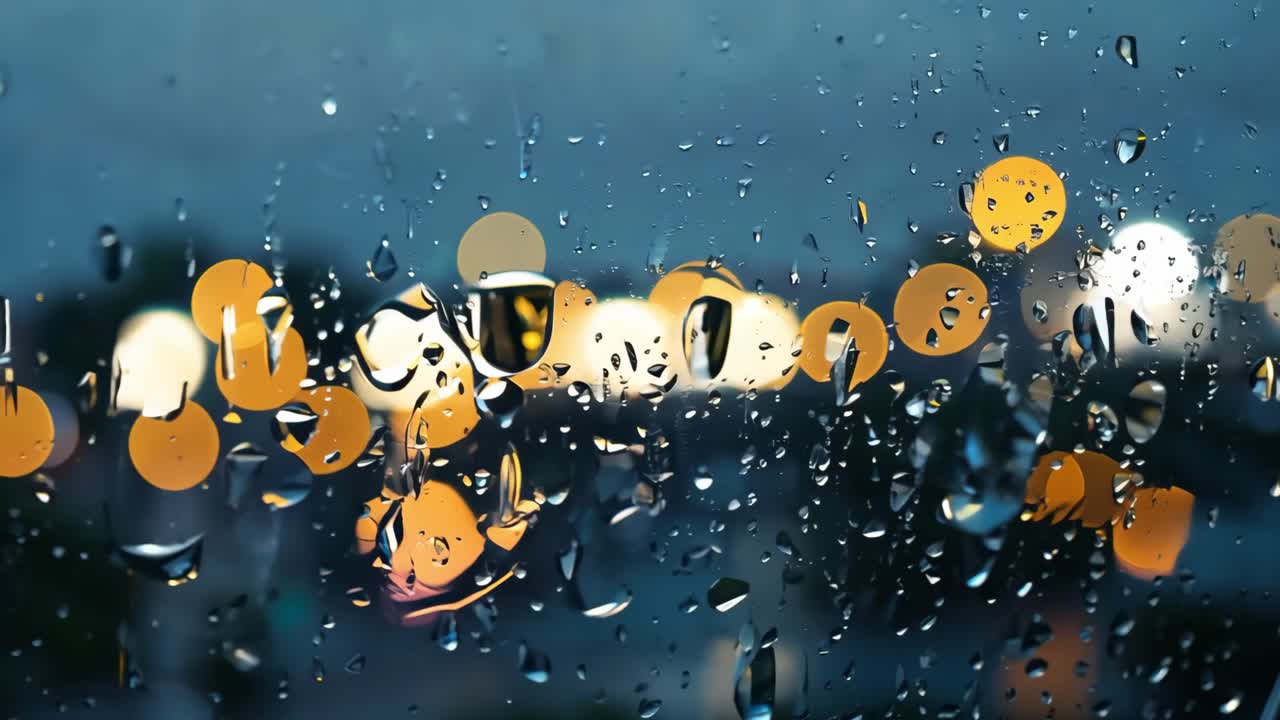 비가 오는 밤 도시의 불빛이 창문을 통해