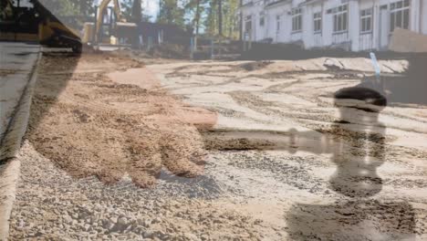 animación digital de la excavadora en el sitio de construcción 4k