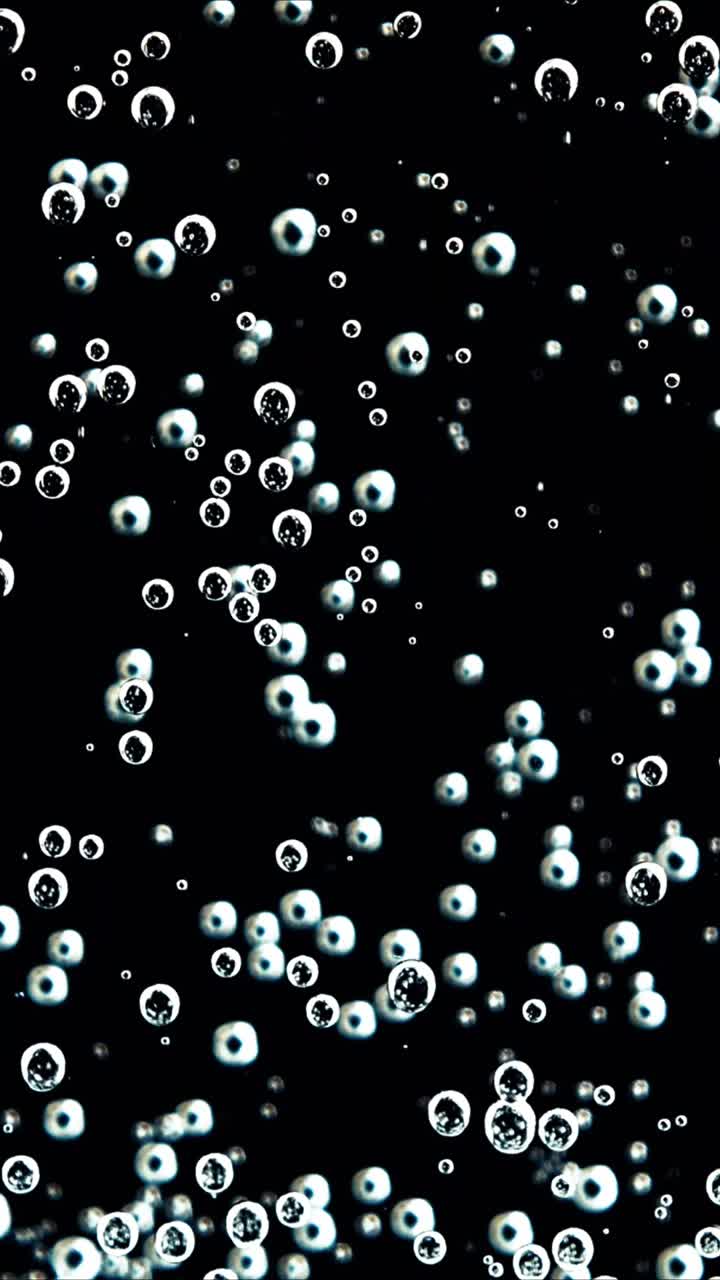 Clear Air Bubbles Rising Against a Black Background