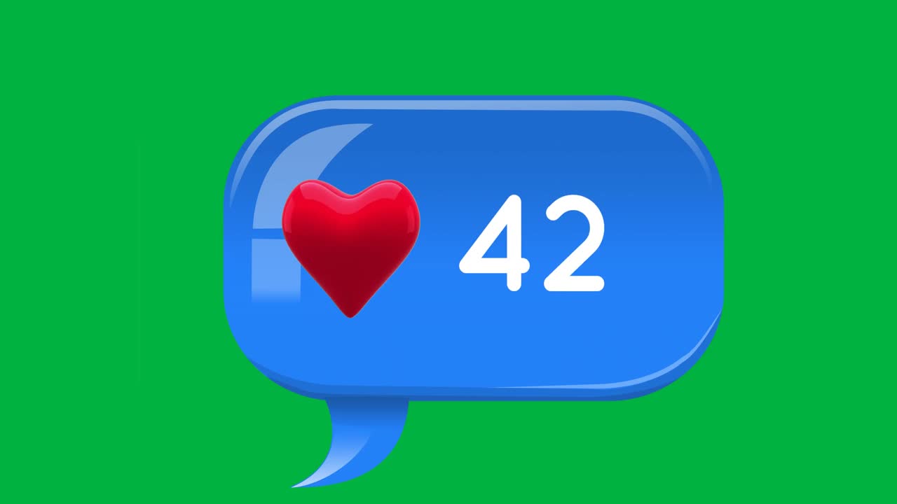 Finestra di chat blu con icona a cuore e numeri 4k