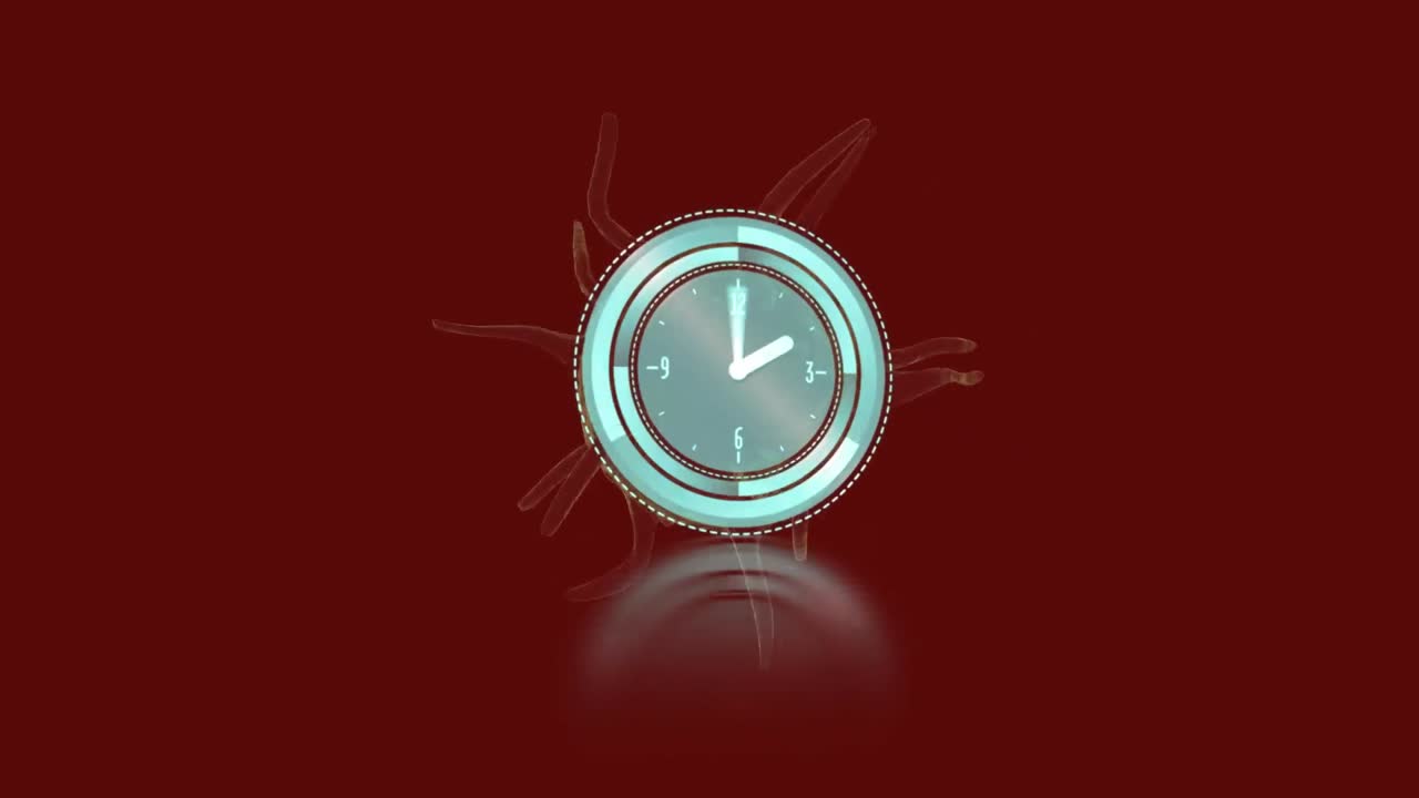 Animation of clock on moving cell over dark background