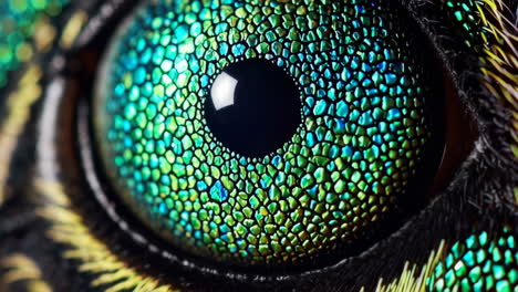 close-up of a vibrant reptilian or creature eye with intricate scales