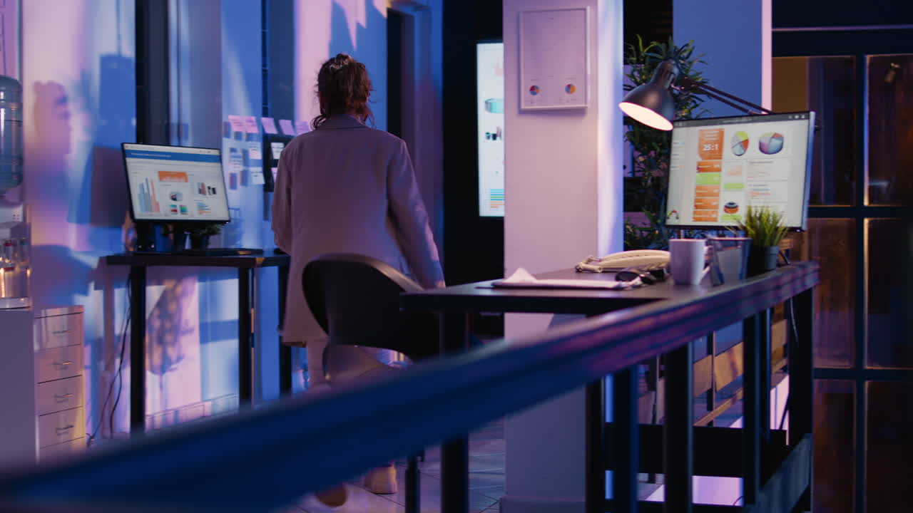 Woman working late in the office