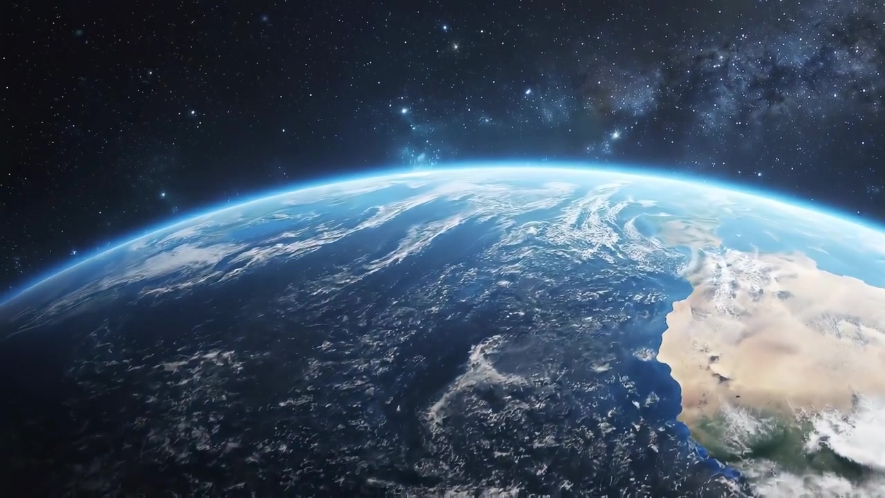 宇宙空間で回転し、大陸が見える地球