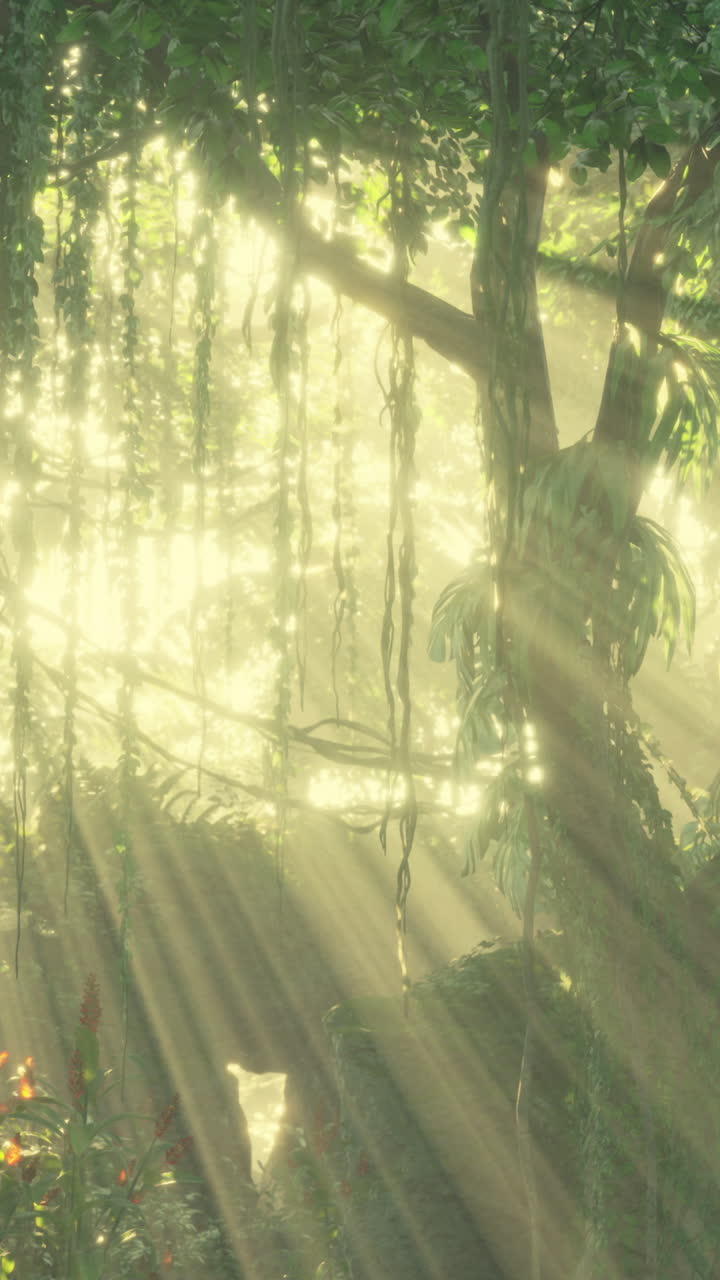 빛 이 울창 한 열대 우림 을 가로질러 필터링