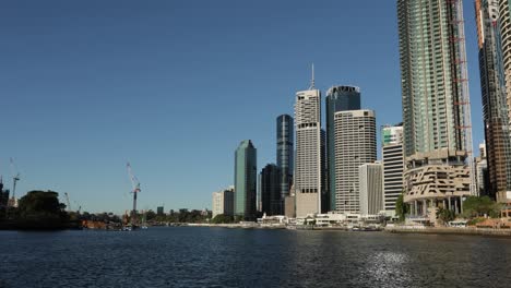 wide view looking south of the brisbane river and city from the city reach boardwalk, brisbane city, queensland, australia