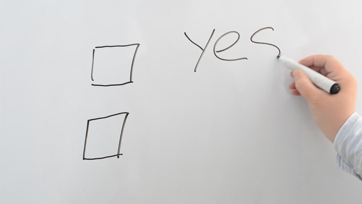 Vote and choice and yes or not. We write with a marker