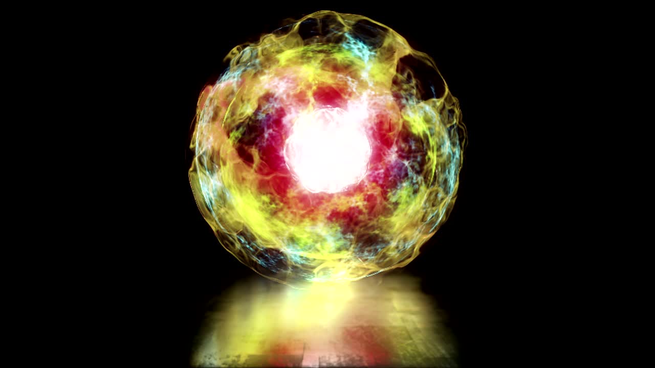 Ball of energy and plasma in the core of the reactor. Thermonuclear fusion with pulsating plasma flows. Looped