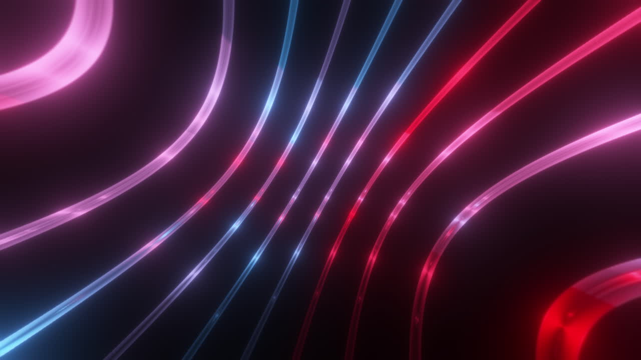 Warped Red and Blue Metallic Glowing Virtual Fluorescent Dynamic Lines with Ripple Waves. Neon Background Wallpaper.