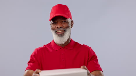 Senior,-black-man-and-pizza-box-for-delivery