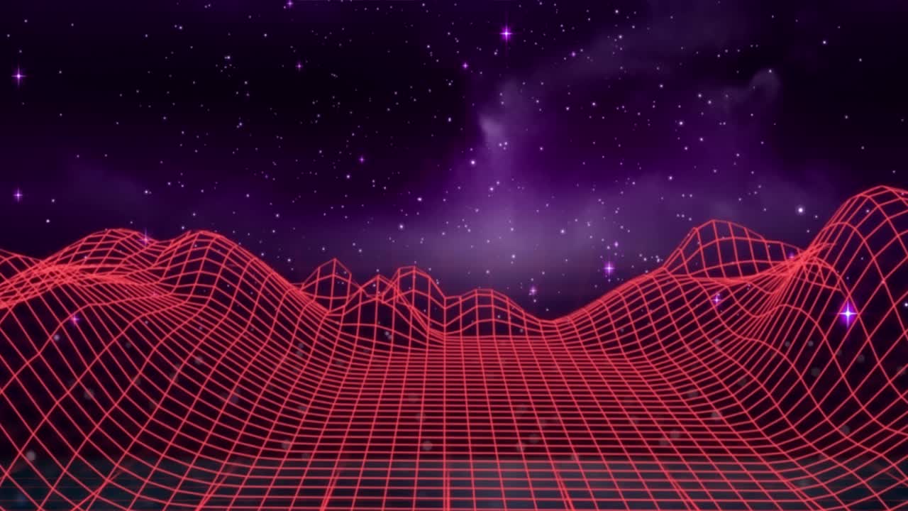 Animation of glowing neon triangle over grid and map lines