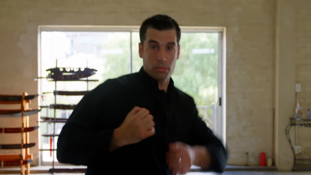 4k 무술을 연습하는  ⁇ 푸 전투기