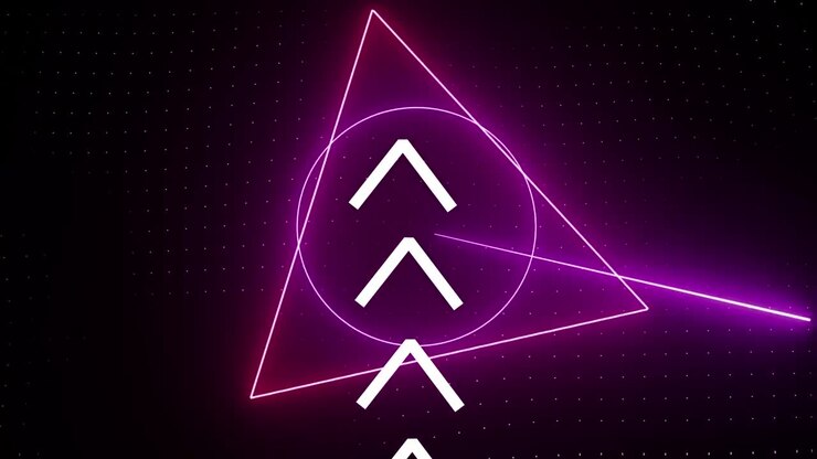 Animation of geometrical neon shapes on dark background