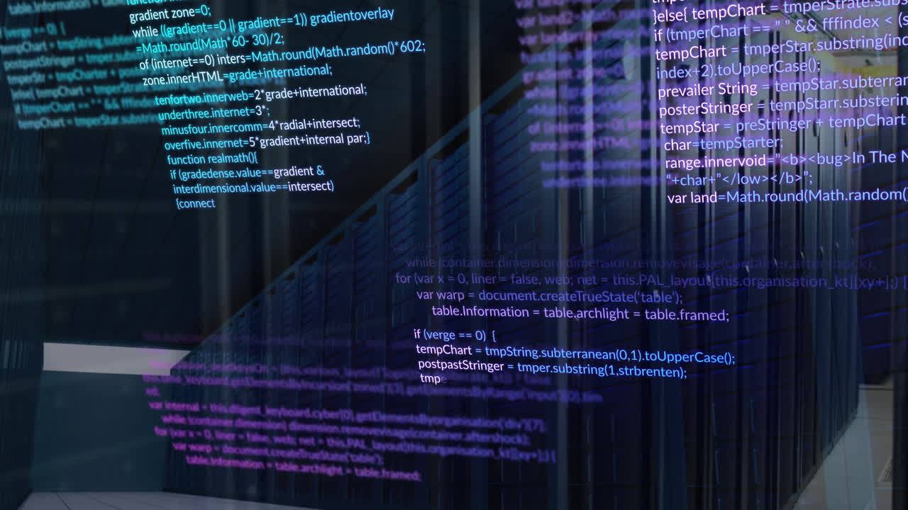 animación del procesamiento de datos contra la sala de servidores de computadoras