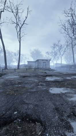 abandoned foggy ruined town