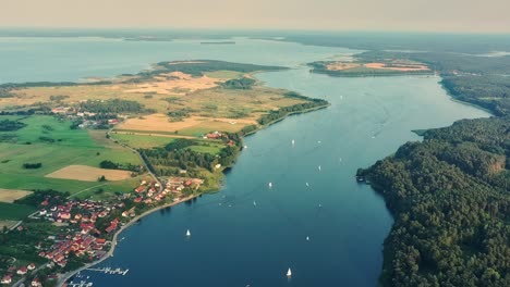 the very high perspective of a lakeshore landscape