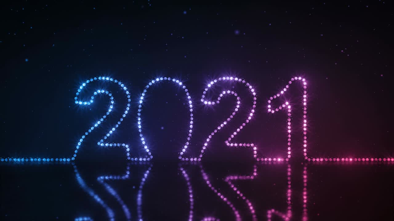 2021 texto hecho de luces de cuerda de neón 3d render animación de bucle sin costuras