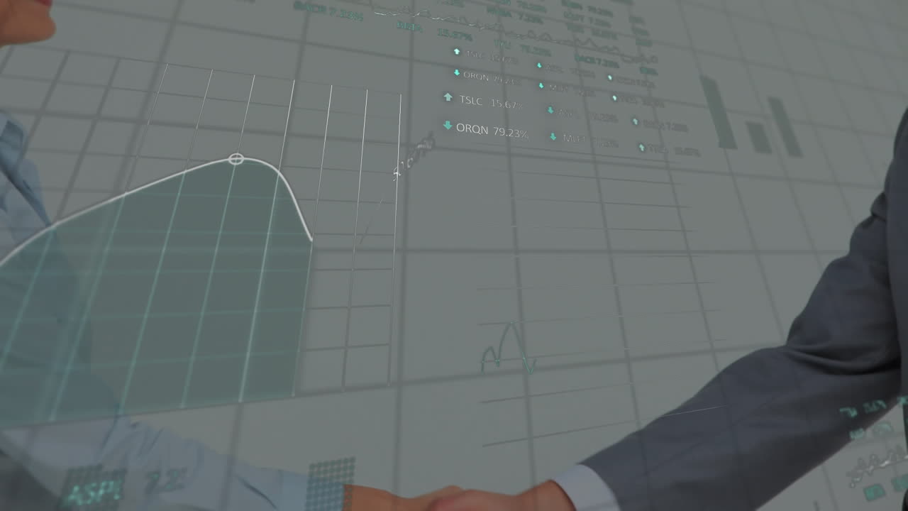 animación del escaneo del alcance sobre el apretón de manos del hombre de negocios