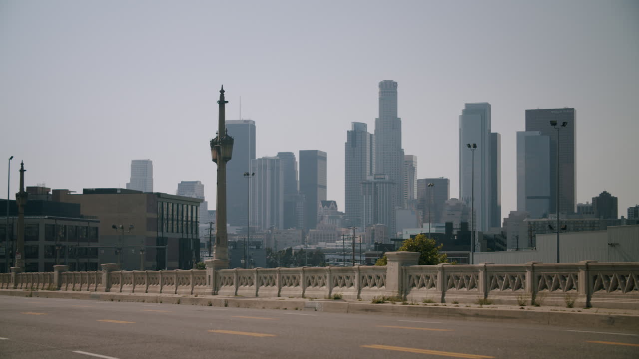 Downtown Los Angeles Skyline from a Bridge