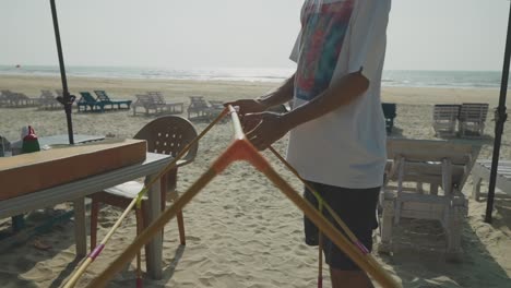 dad setting up cozy beachside tent creating unforgettable memories