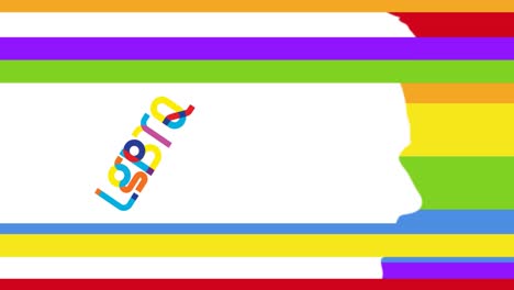 animación de texto lgbt y rostro humano en el fondo del arco iris