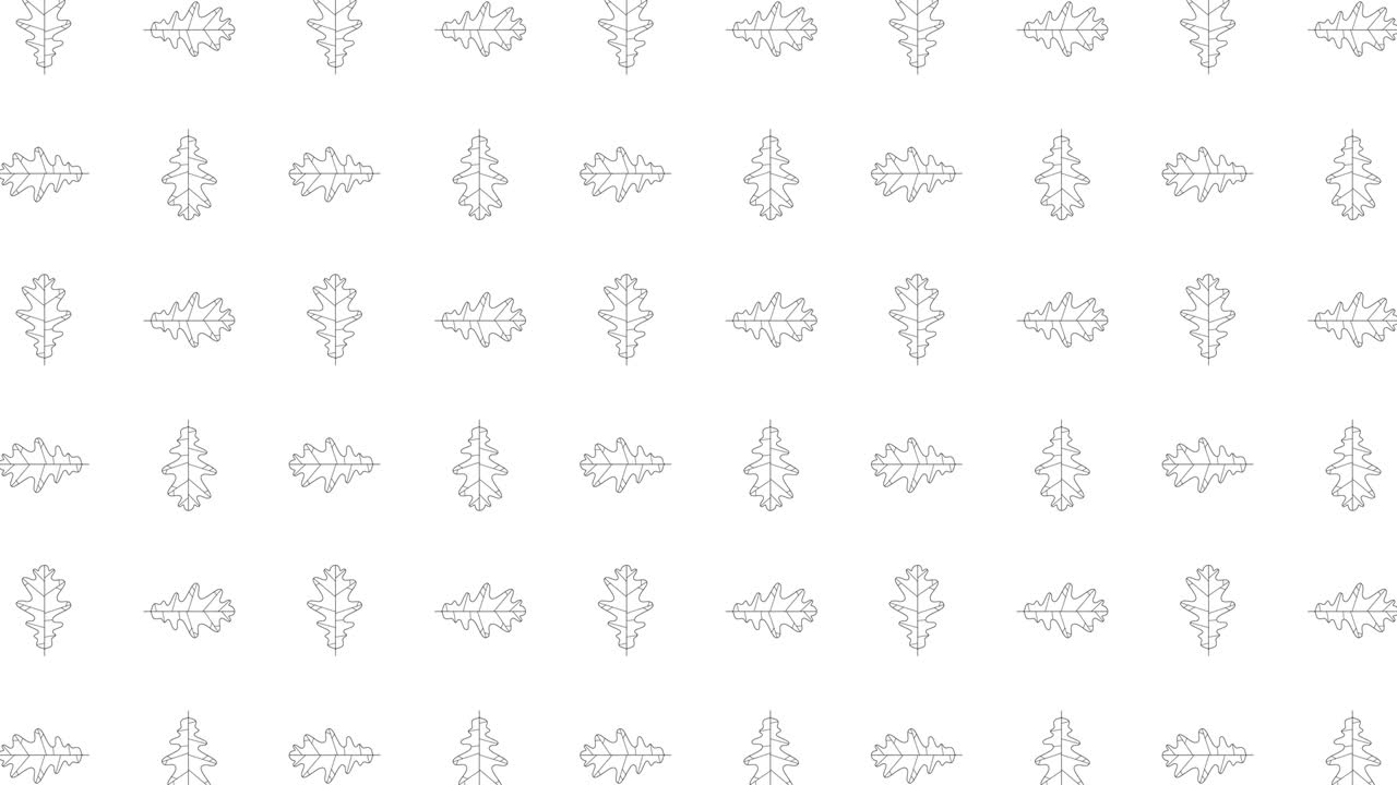 오크 나무 잎은 색 바탕에 검은색 은 선 아이콘, 기하학적 격자에서 애니메이션 된 잎과 함께 원활한 루프 모션 그래픽 패턴입니다.