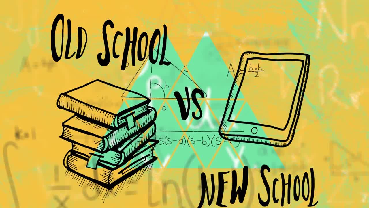 Animation of school supplies over digital data processing