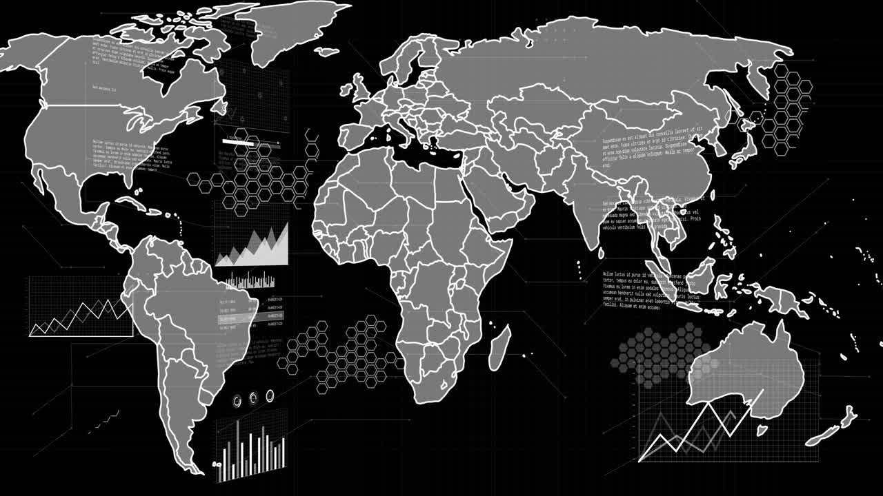 animación del procesamiento de datos sobre el mapa del mundo
