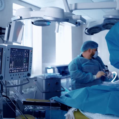 medical equipment on surgery background. modern operating theater in the hospital. surgeons conduct an operation.