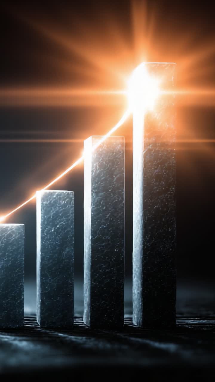 Captivating Visual Representation of Rising Trends with Gleaming Bar Graphs Illustrating Growth and Success with Dynamic Light Effects