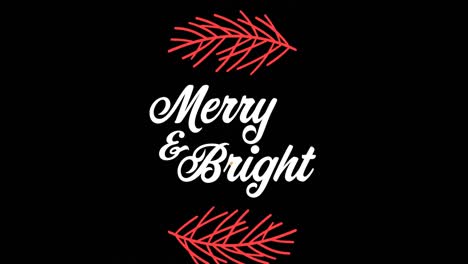 animation of merry and bright text over fir tree branch at christmas