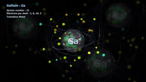 atom of gallium with 31 electrons in infinite orbital rotation with atoms