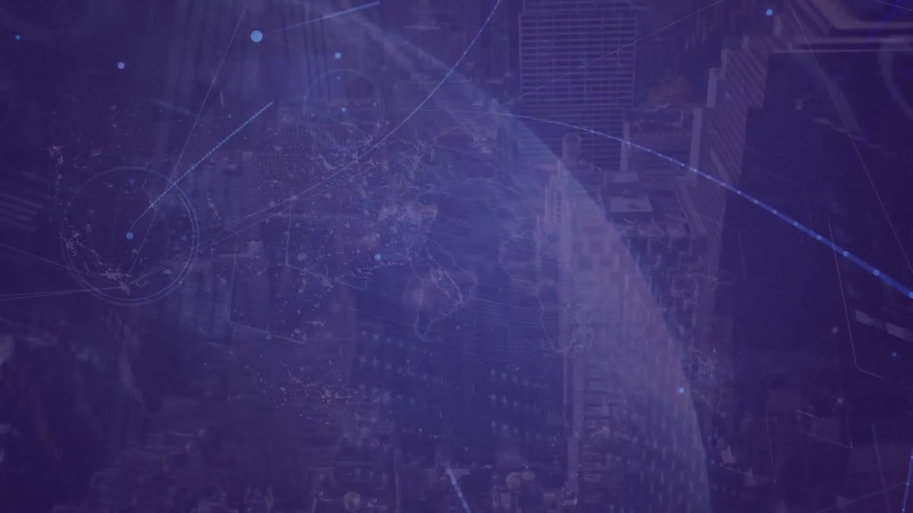 animación del procesamiento de datos financieros sobre el paisaje urbano