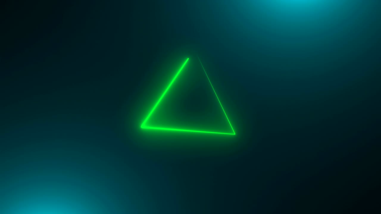muchos triángulos de neón en el espacio, telón de fondo generado por computadora abstracta, renderizado en 3d