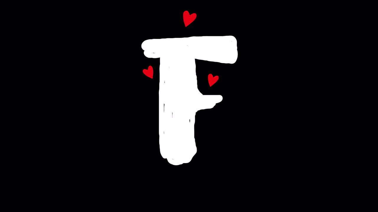 Lettera F animata disegnata a mano con cuori rossi