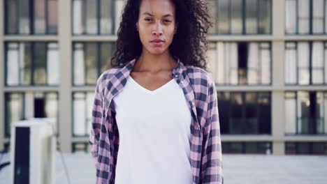 fashionable young woman on urban rooftop