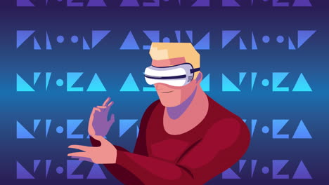 virtual reality tech animation with blond man using mask