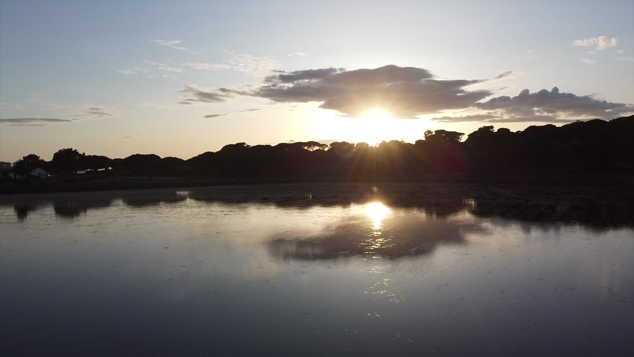 Lagoon sunset drone shot in Portugal